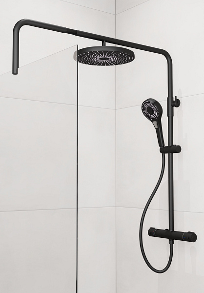 Wasserburg zuhanyszett termosztátos csapteleppel és zuhanyfal merevítővel, fekete